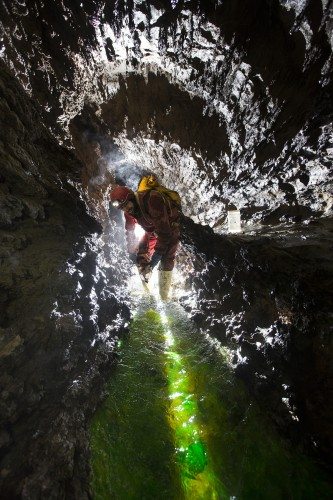 The dye placed in the furthest reaches of Bulmer reappeared at the Blue Creek Resurgence, 8.6km to the north. Photo: Neil Silverwood 