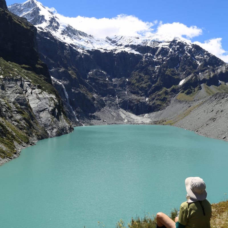 Petra enjoys the view over Lucidus Lake with Mt Castor Behind