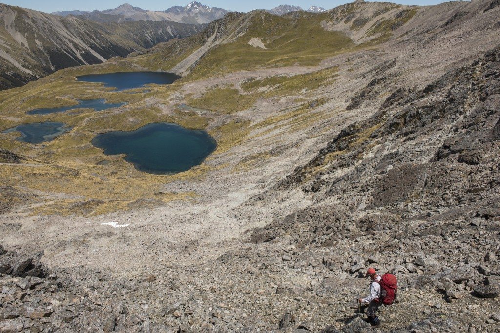 Dropping off St Arnaud Range to Paratitahi Tarns. Photo: Pat Barrett 