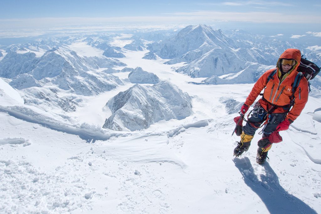 Brad Jackson on the summit ridge of Denali. Photo: Jon Griffiths 