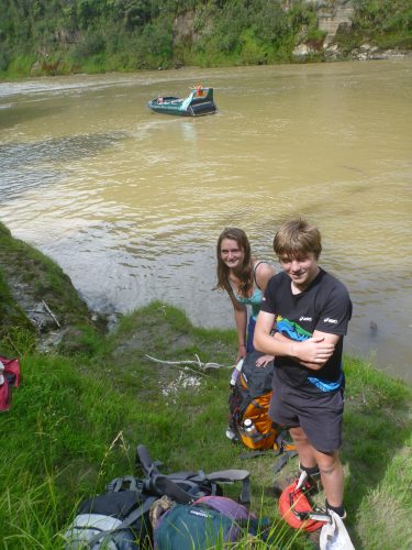 Organising gear after the jet boat drop-off. Photo supplied